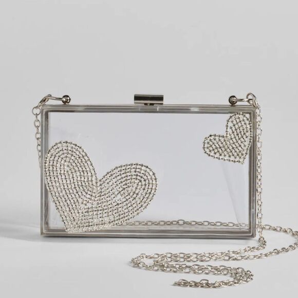 Heart's Content Rhinestone Clear Box Bag - Picture 1 of 5